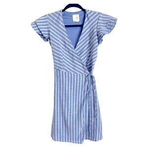Francesca’s Harper Heritage Striped Flutter Sleeve Wrap Dress Size XS